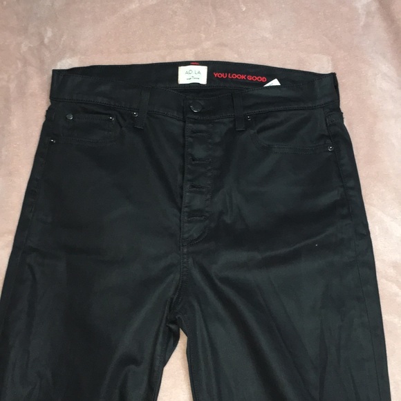 ALICE OLIVIA BLACK HIGH WAIST BUTTON FRONT JEANS SIZE 32 COATED DENIMS - Picture 3 of 11